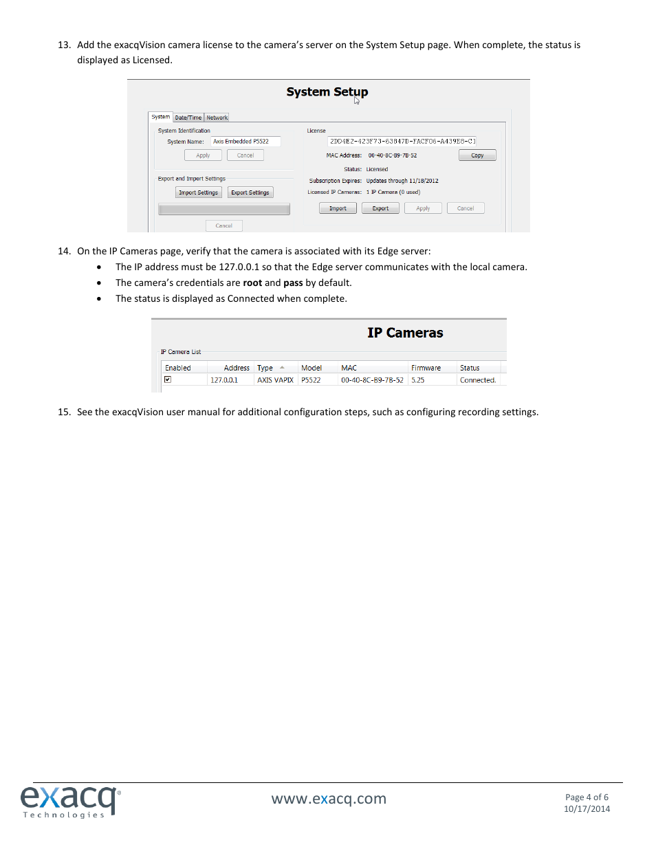 Exacq exacqVision Edge/Axis Quick Start Guide User Manual | Page 4 / 6