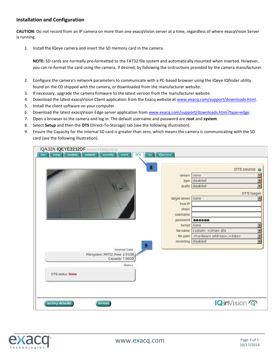 Exacq exacqVision Edge/IQeye Quick Start Guide User Manual | Page 3 / 5