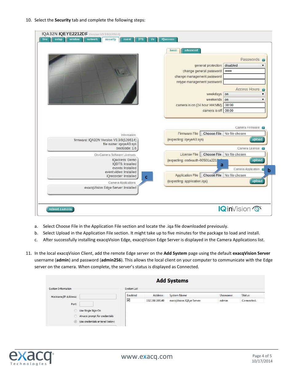 Exacq exacqVision Edge/IQeye Quick Start Guide User Manual | Page 4 / 5