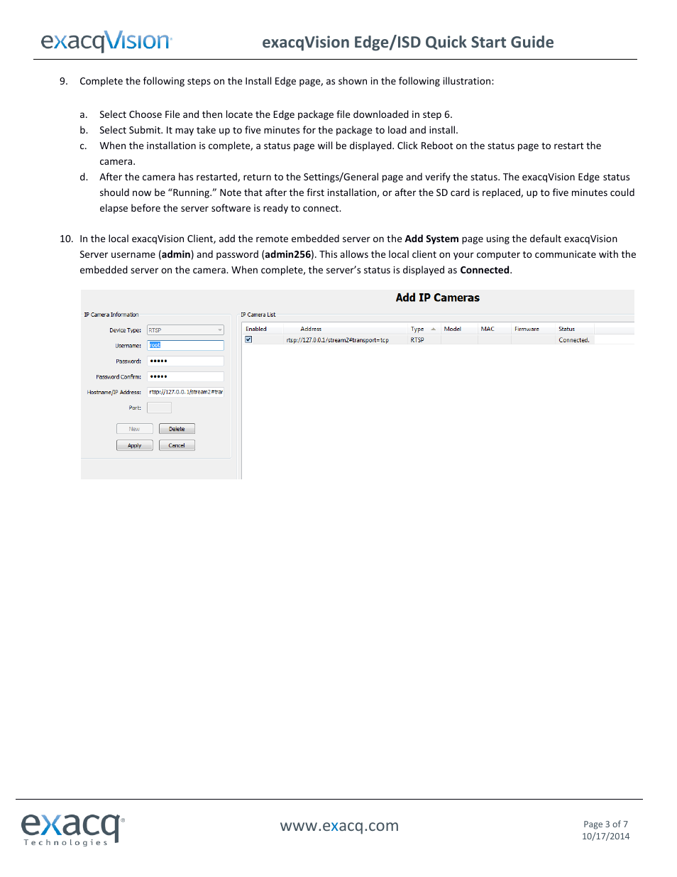 Exacqvision edge/isd quick start guide | Exacq exacqVision Edge/ISD Quick Start Guide User Manual | Page 3 / 7
