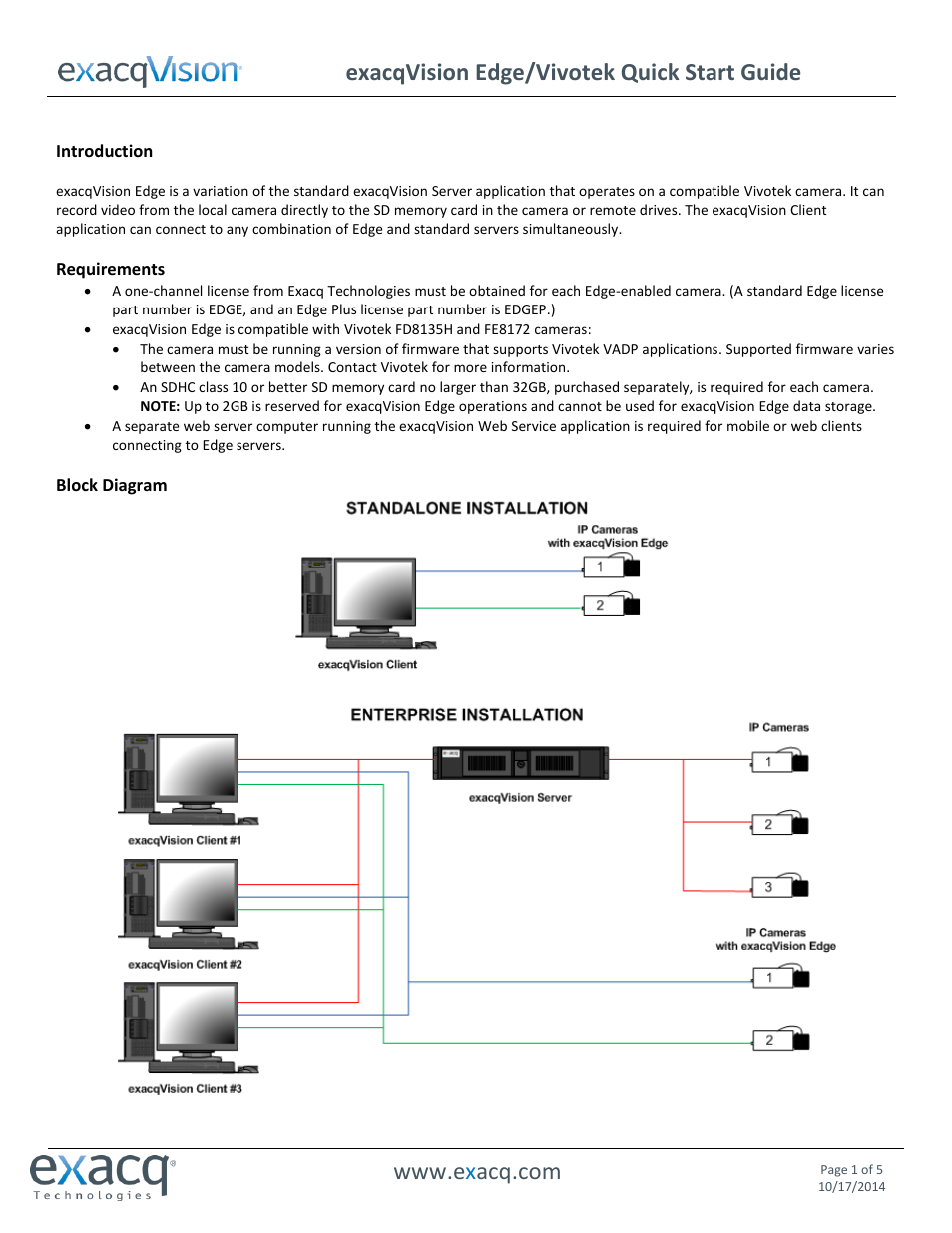 Exacq exacqVision Edge/Vivotek Quick Start Guide User Manual | 5 pages