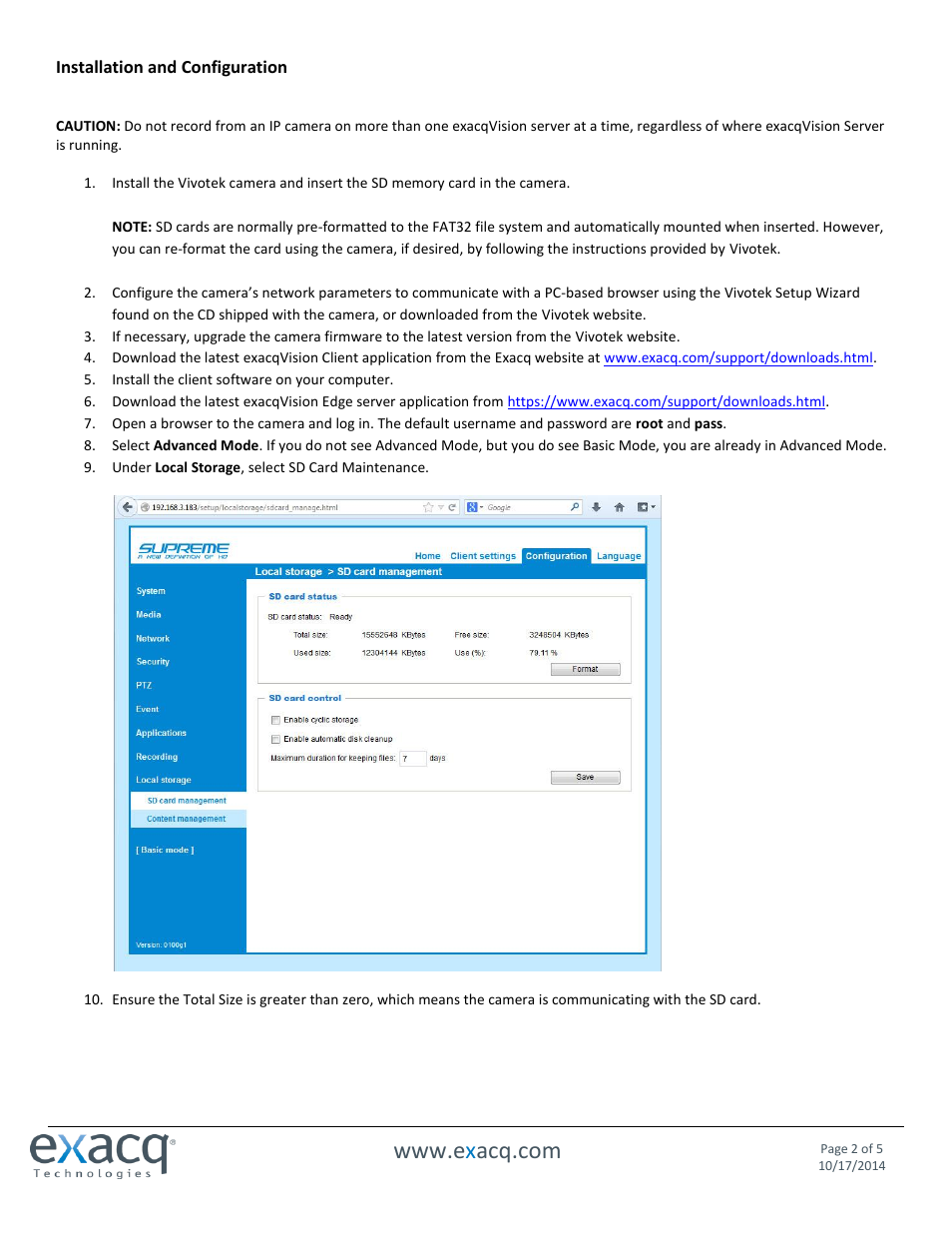 Exacq exacqVision Edge/Vivotek Quick Start Guide User Manual | Page 2 / 5