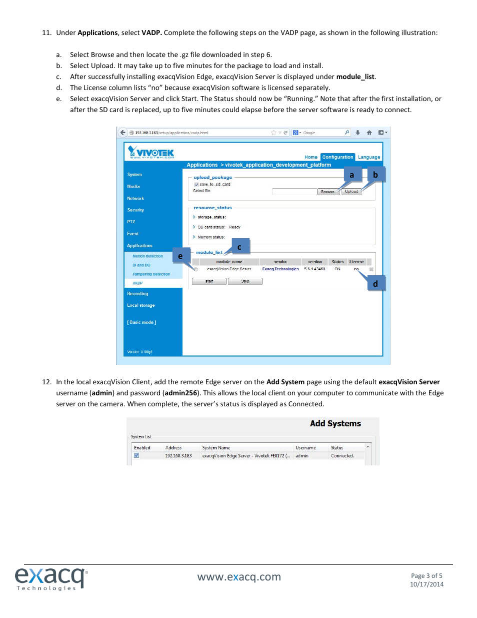 Exacq exacqVision Edge/Vivotek Quick Start Guide User Manual | Page 3 / 5