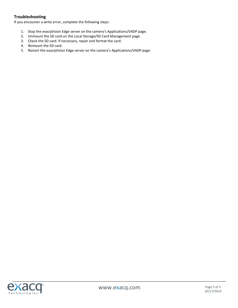 Exacq exacqVision Edge/Vivotek Quick Start Guide User Manual | Page 5 / 5