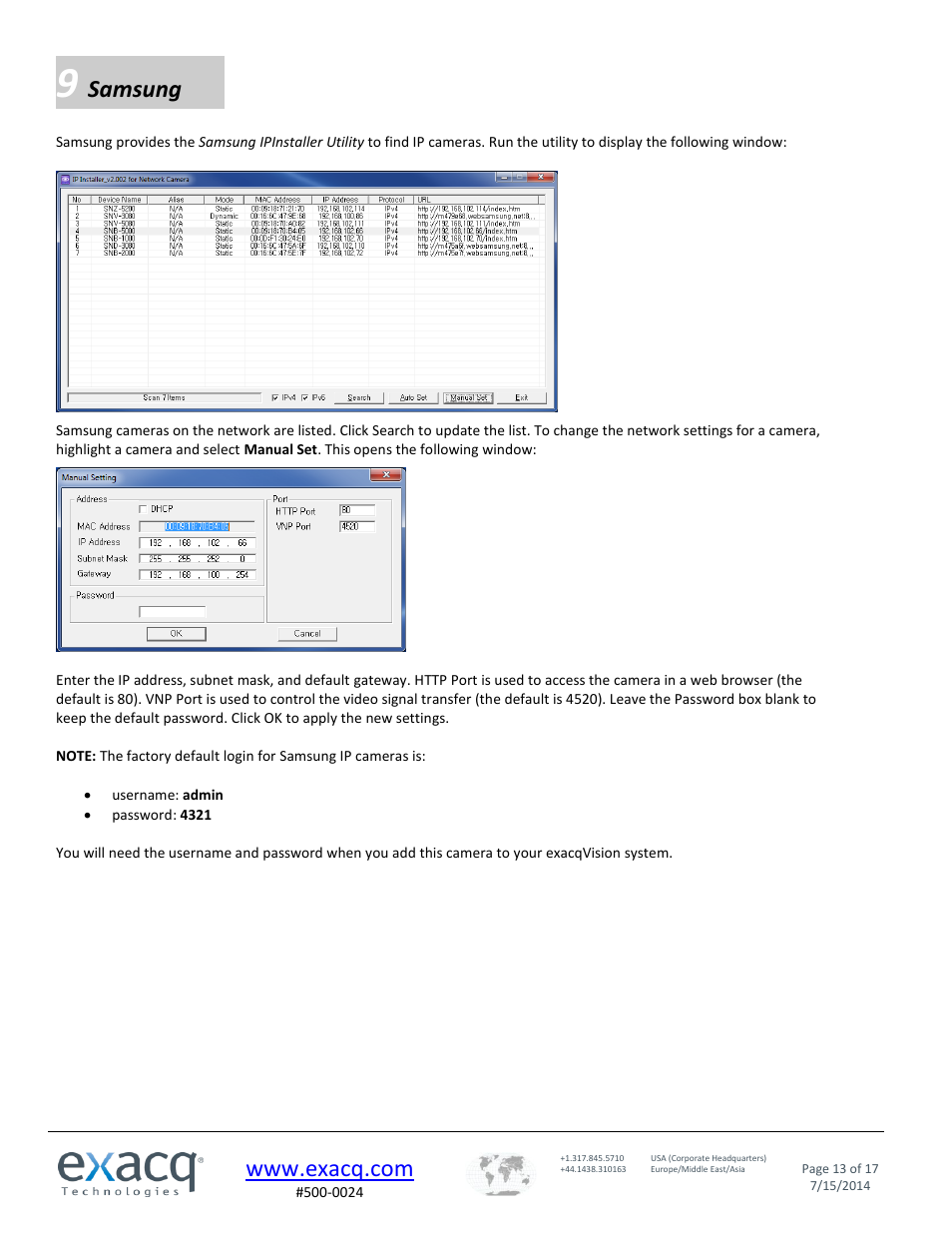 Samsung | Exacq exacqVision IP Camera Quick Start Guide User Manual | Page 13 / 17