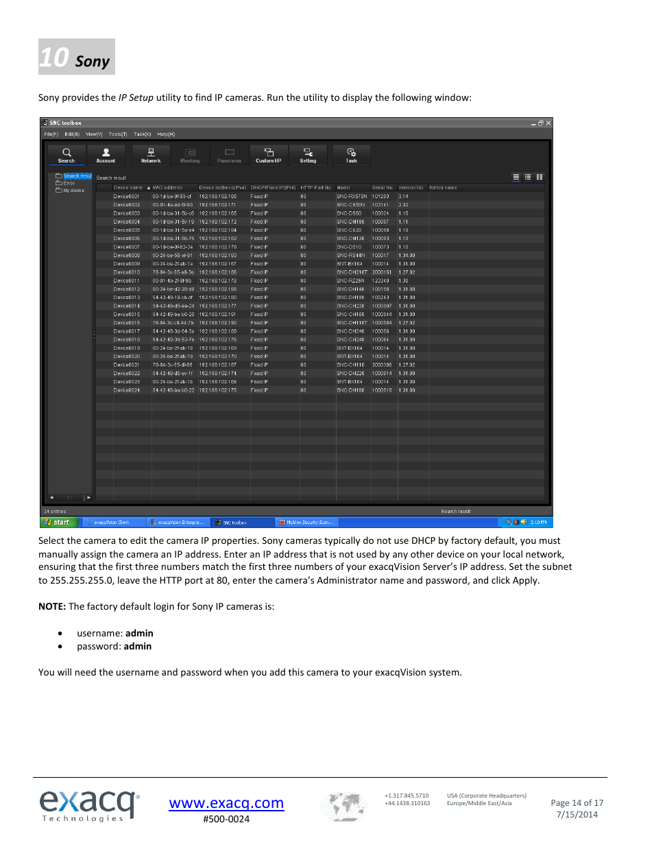 Sony | Exacq exacqVision IP Camera Quick Start Guide User Manual | Page 14 / 17