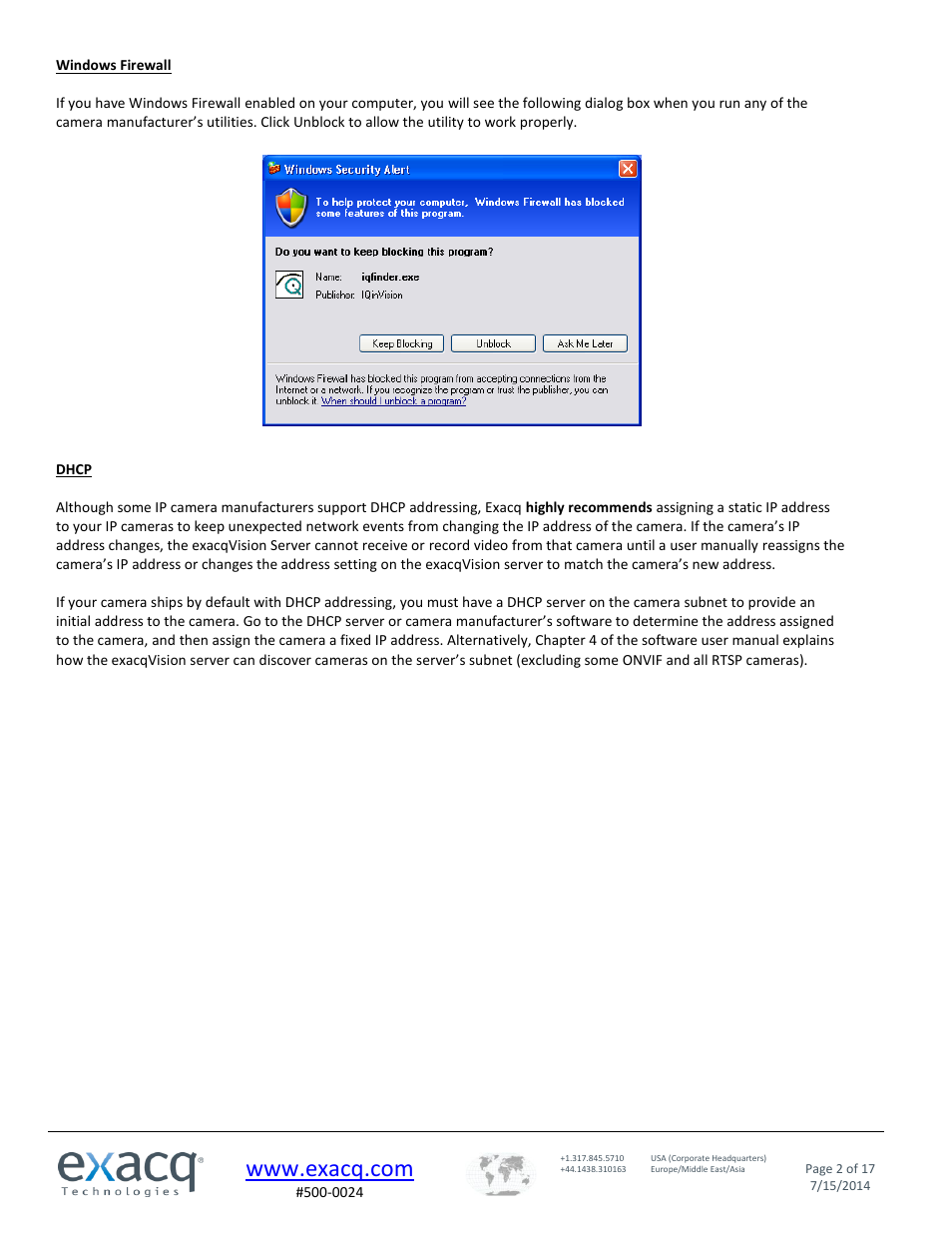 Exacq exacqVision IP Camera Quick Start Guide User Manual | Page 2 / 17