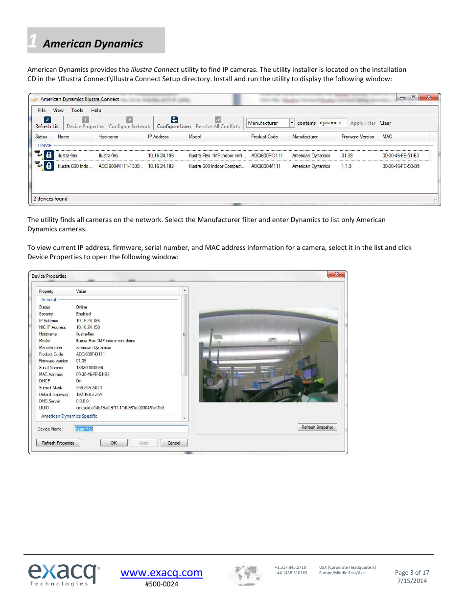 American dynamics | Exacq exacqVision IP Camera Quick Start Guide User Manual | Page 3 / 17