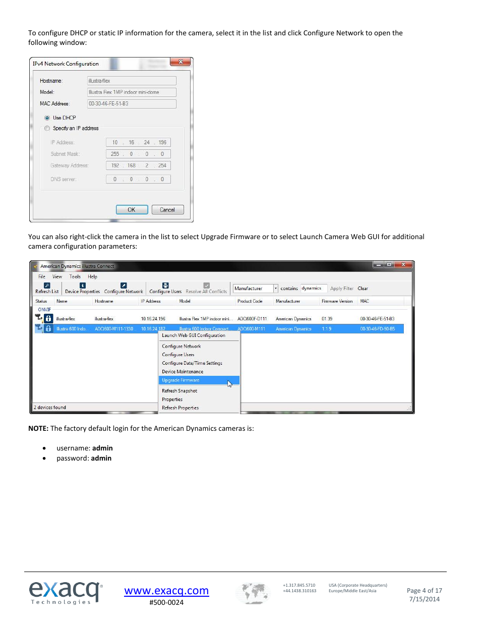 Exacq exacqVision IP Camera Quick Start Guide User Manual | Page 4 / 17