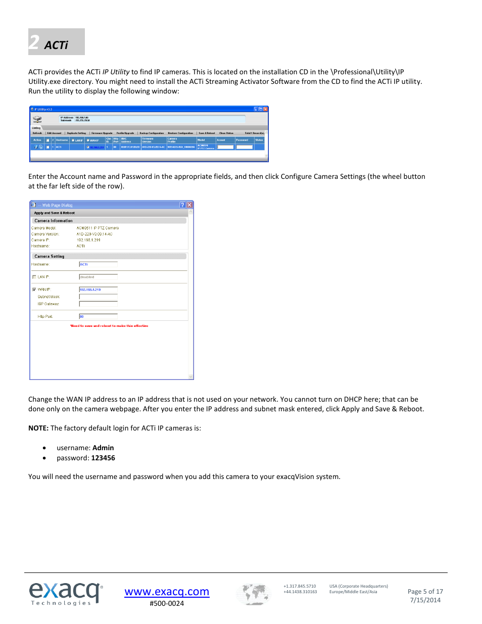 Acti | Exacq exacqVision IP Camera Quick Start Guide User Manual | Page 5 / 17