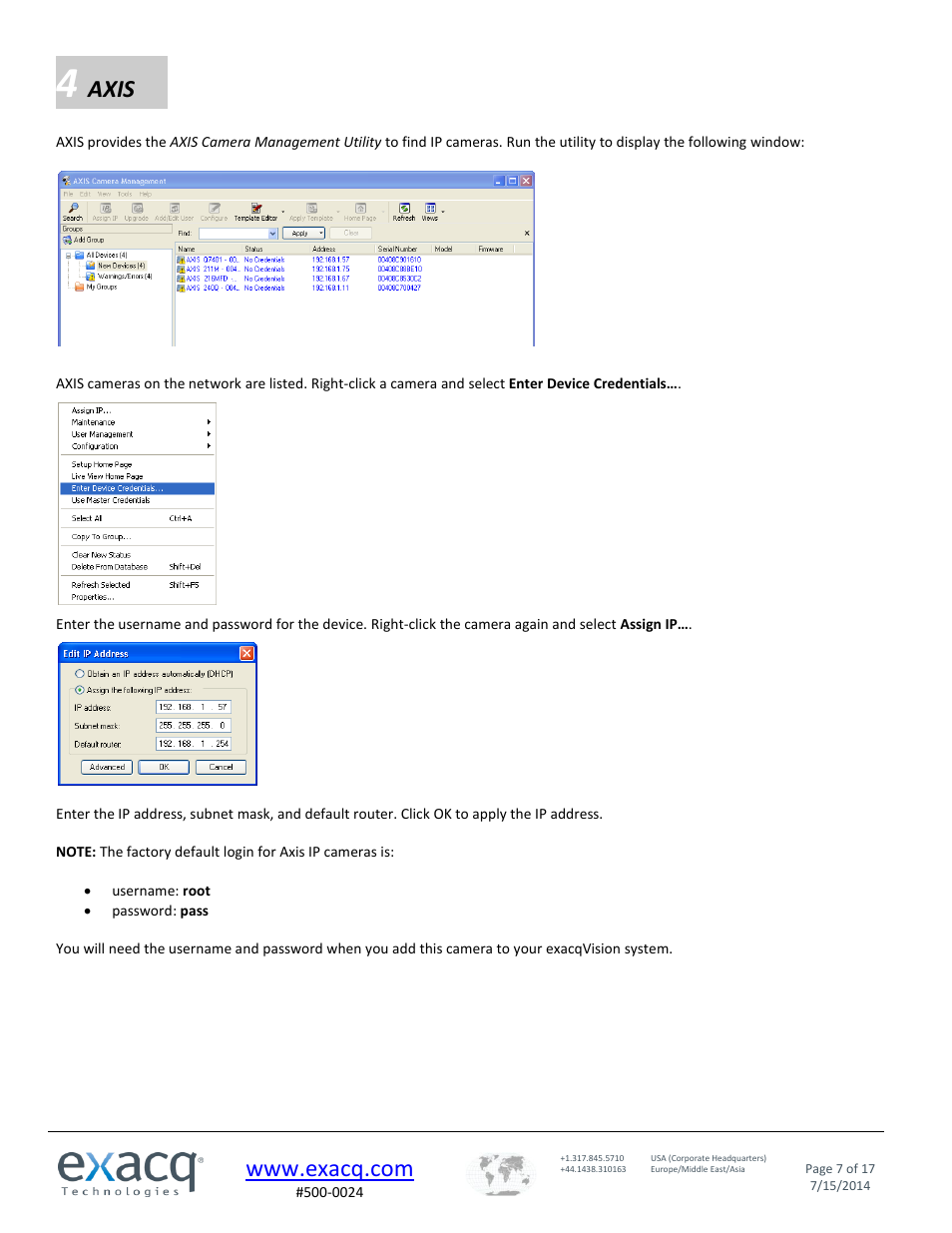 Axis | Exacq exacqVision IP Camera Quick Start Guide User Manual | Page 7 / 17