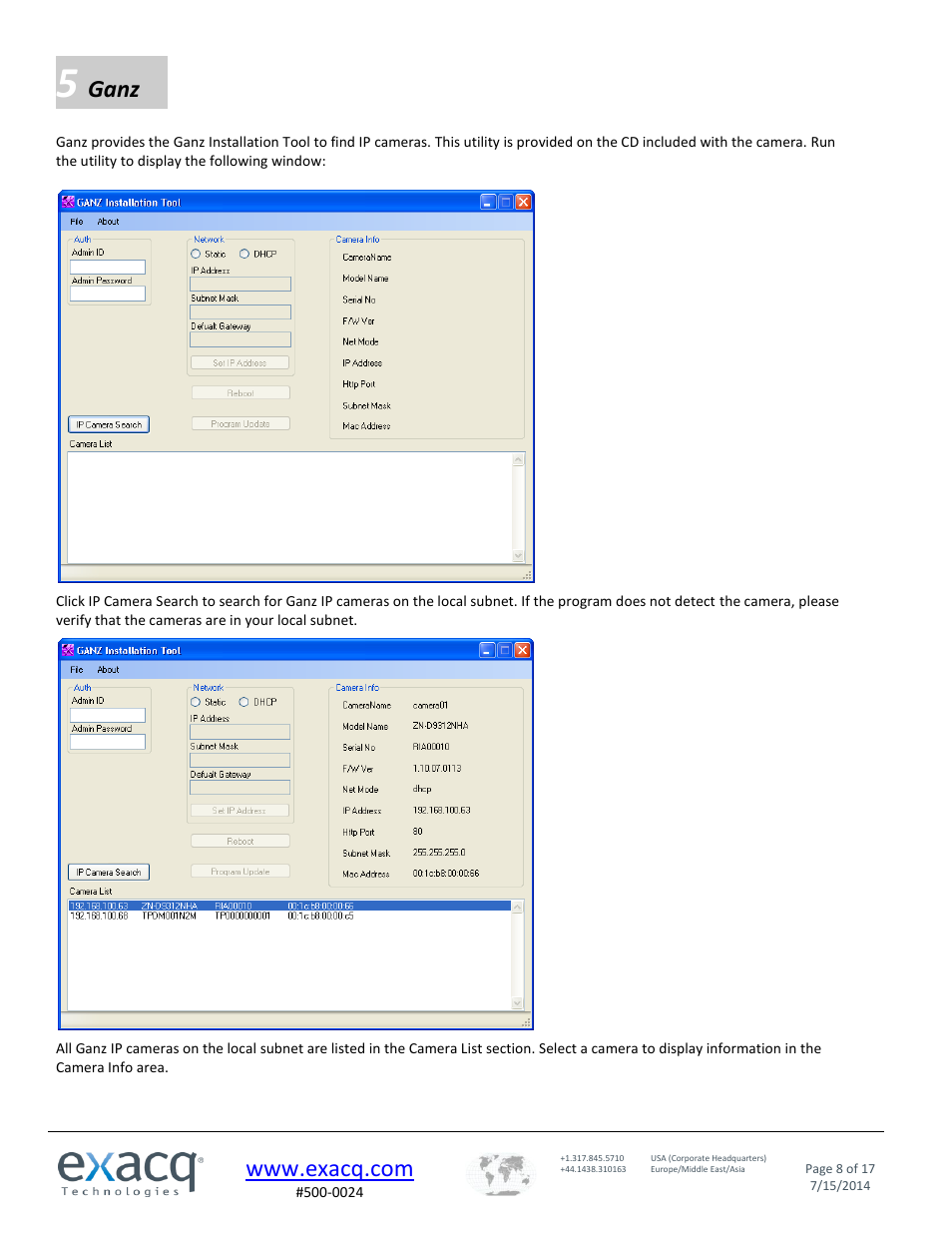 Ganz | Exacq exacqVision IP Camera Quick Start Guide User Manual | Page 8 / 17