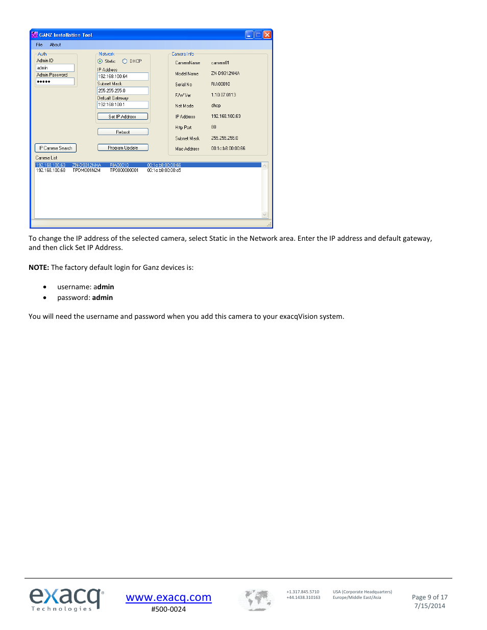 Exacq exacqVision IP Camera Quick Start Guide User Manual | Page 9 / 17