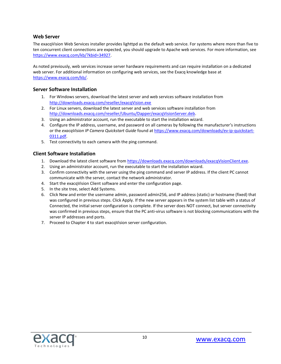 Web server, Server software installation, Client software installation | Exacq exacqVision Pro User Manual User Manual | Page 10 / 134