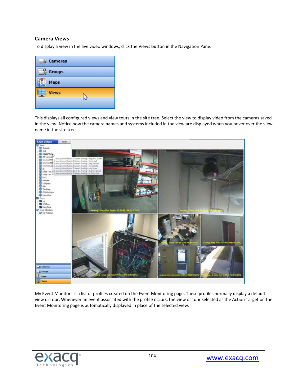Camera views | Exacq exacqVision Pro User Manual User Manual | Page 104 / 134