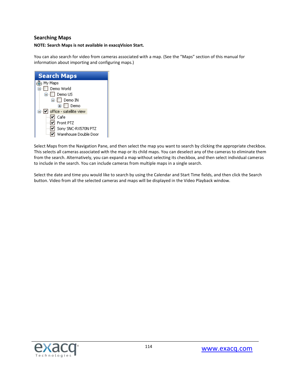 Searching maps | Exacq exacqVision Pro User Manual User Manual | Page 114 / 134