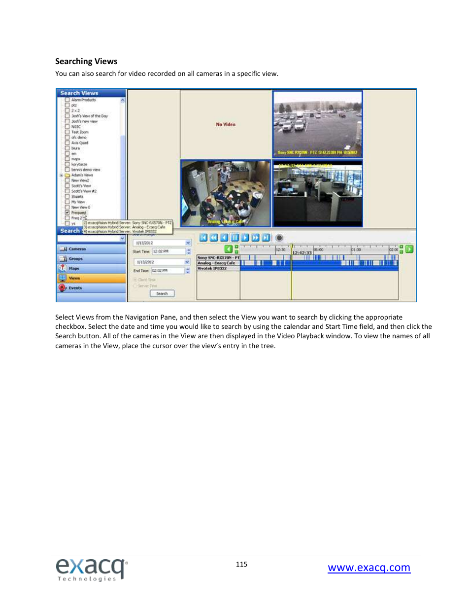 Searching views | Exacq exacqVision Pro User Manual User Manual | Page 115 / 134