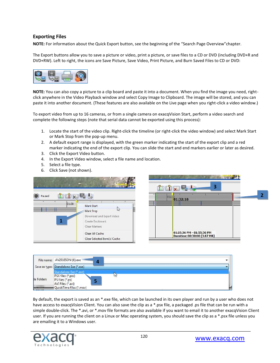 Exporting files | Exacq exacqVision Pro User Manual User Manual | Page 120 / 134