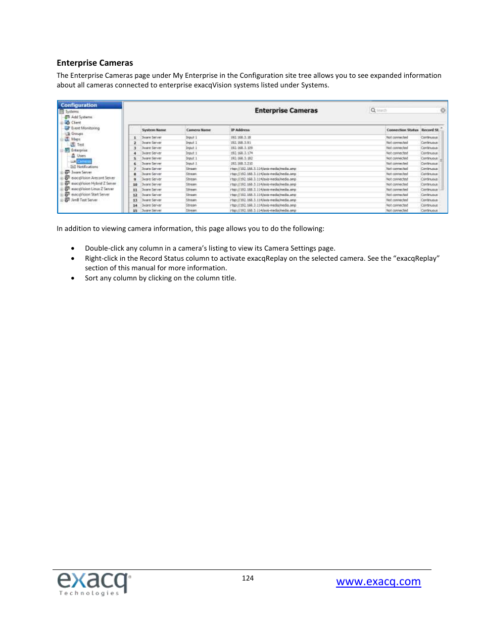 Enterprise cameras | Exacq exacqVision Pro User Manual User Manual | Page 124 / 134