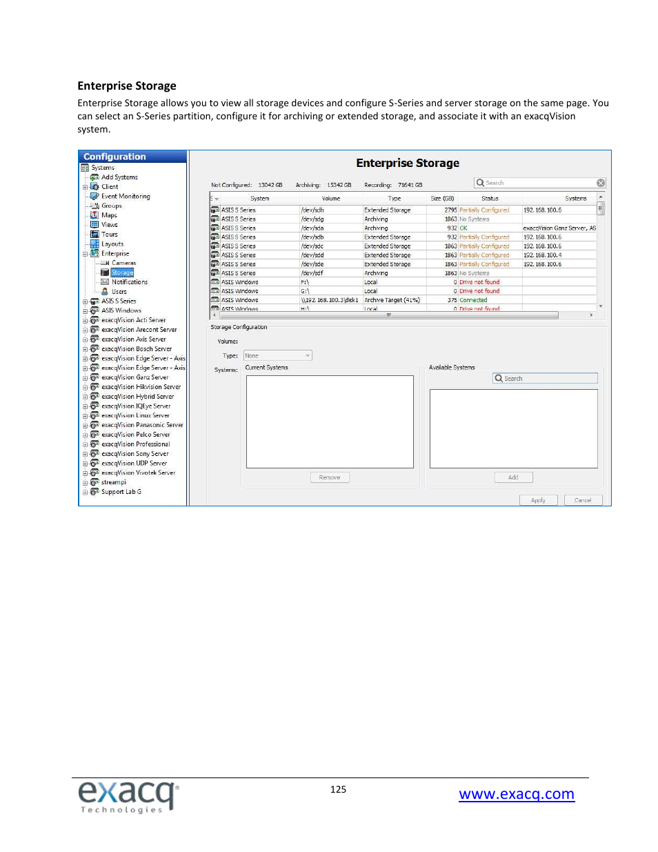 Enterprise storage | Exacq exacqVision Pro User Manual User Manual | Page 125 / 134