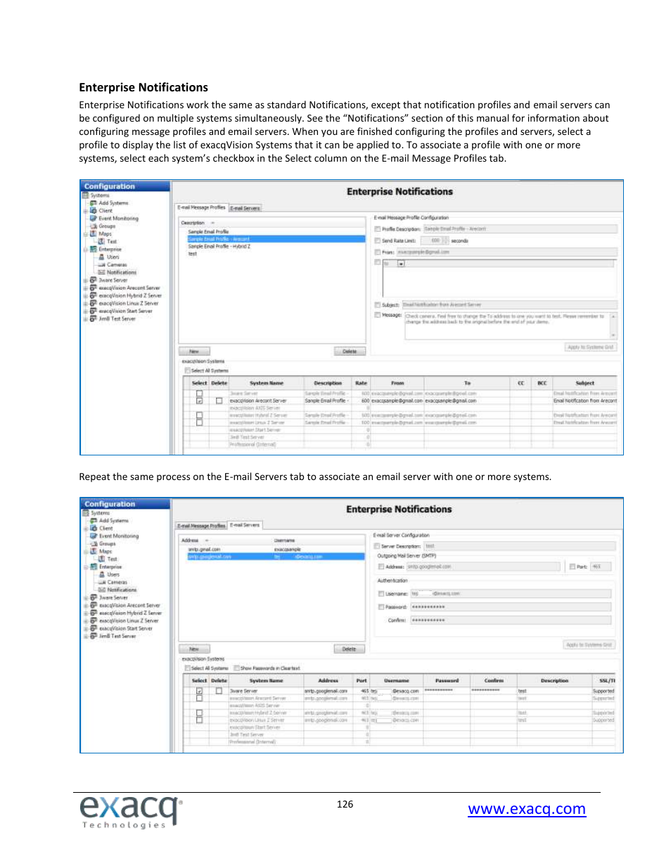 Enterprise notifications | Exacq exacqVision Pro User Manual User Manual | Page 126 / 134