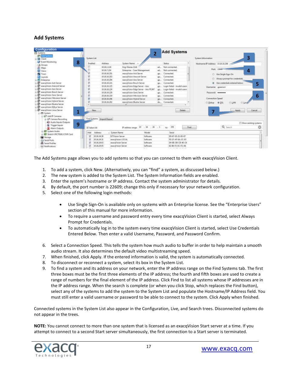 Add systems | Exacq exacqVision Pro User Manual User Manual | Page 17 / 134