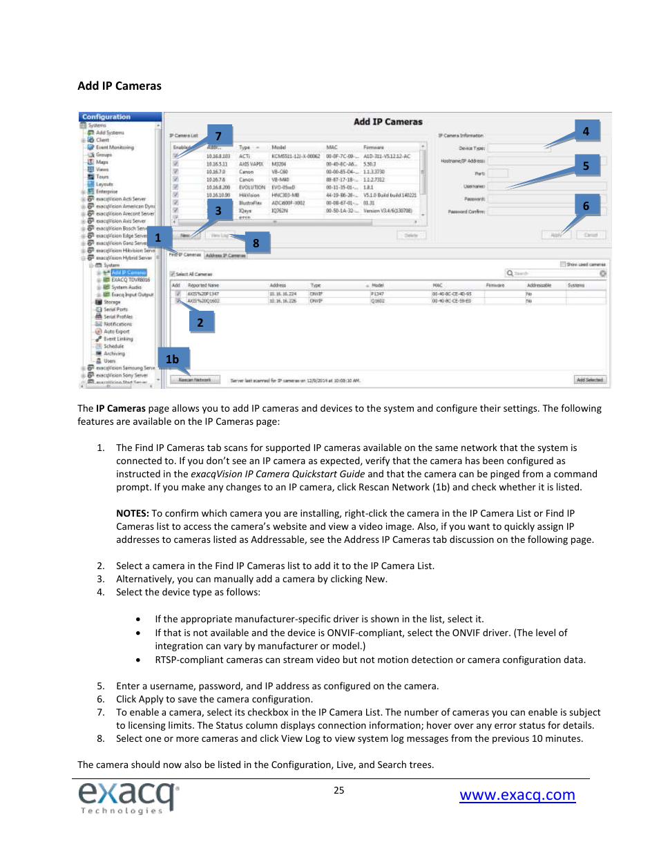 Add ip cameras | Exacq exacqVision Pro User Manual User Manual | Page 25 / 134