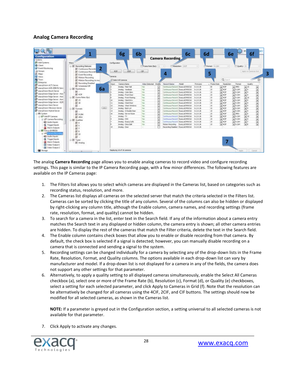 Analog camera recording | Exacq exacqVision Pro User Manual User Manual | Page 28 / 134