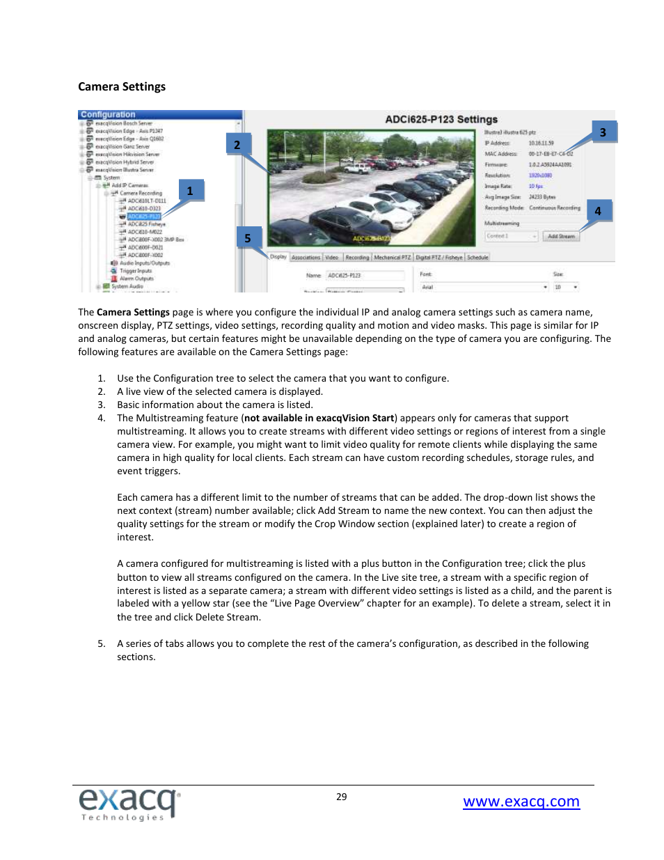 Camera settings | Exacq exacqVision Pro User Manual User Manual | Page 29 / 134