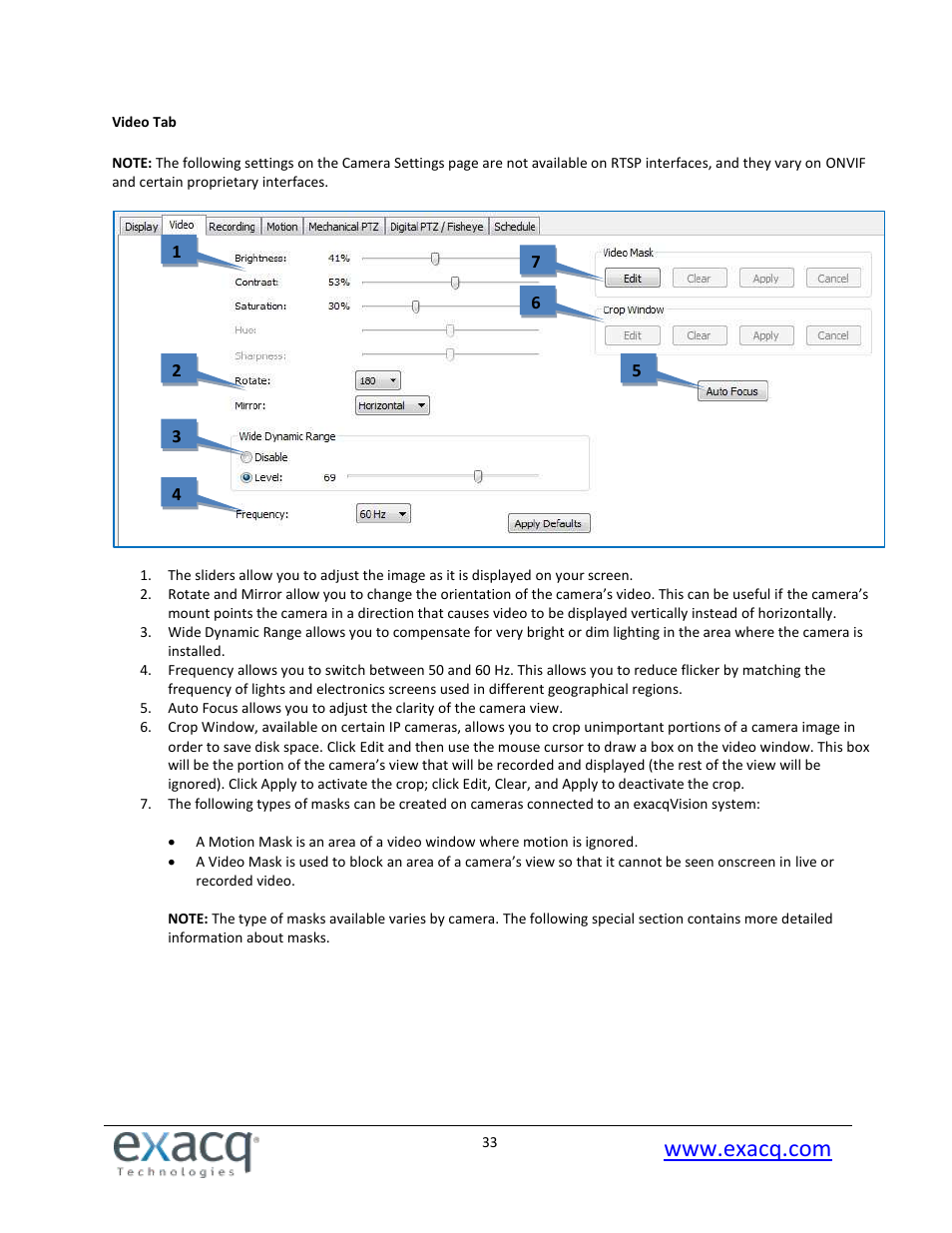 Video tab | Exacq exacqVision Pro User Manual User Manual | Page 33 / 134