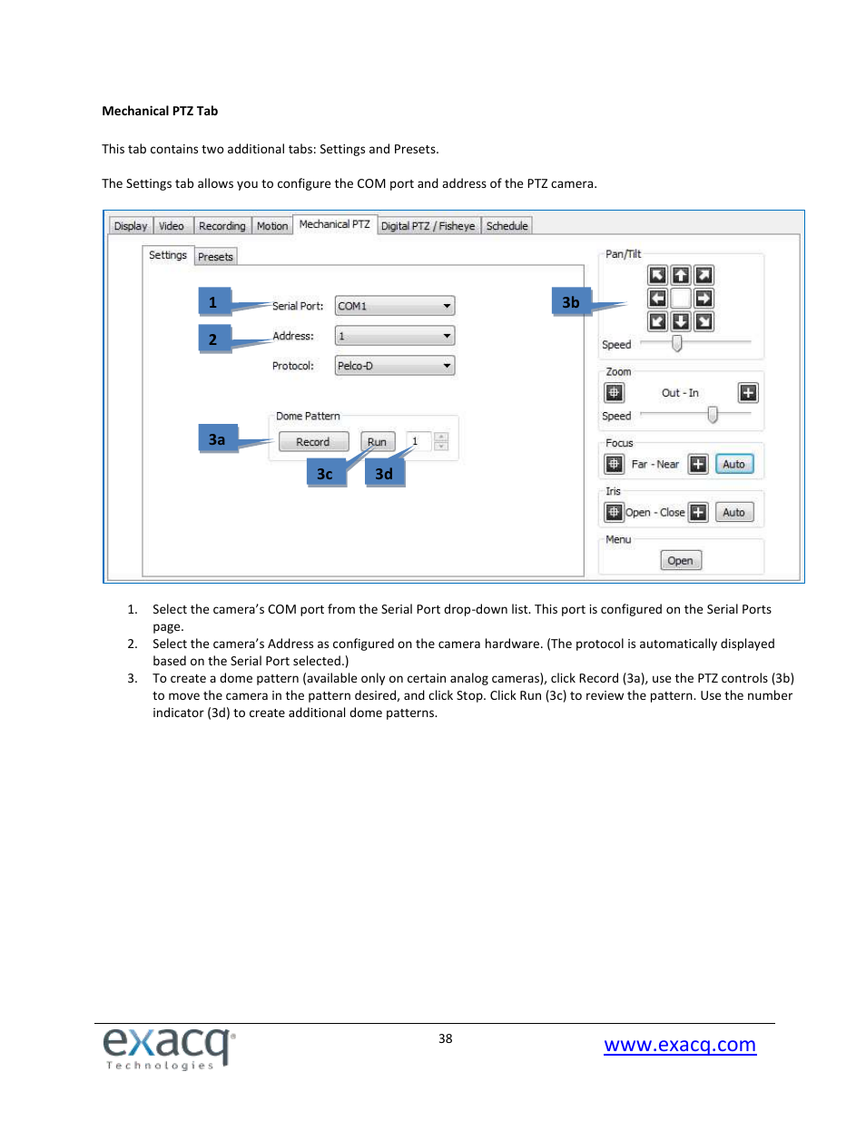 Mechanical ptz tab | Exacq exacqVision Pro User Manual User Manual | Page 38 / 134