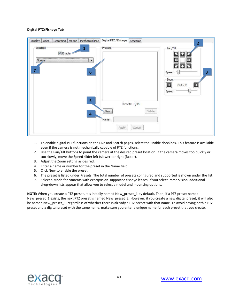 Digital ptz/fisheye tab | Exacq exacqVision Pro User Manual User Manual | Page 40 / 134
