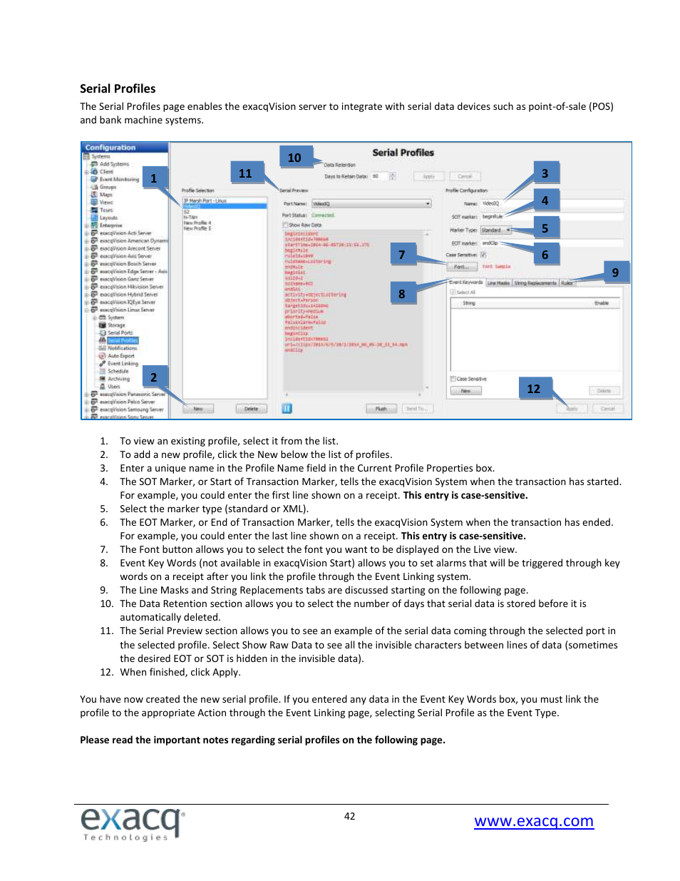 Serial profiles | Exacq exacqVision Pro User Manual User Manual | Page 42 / 134
