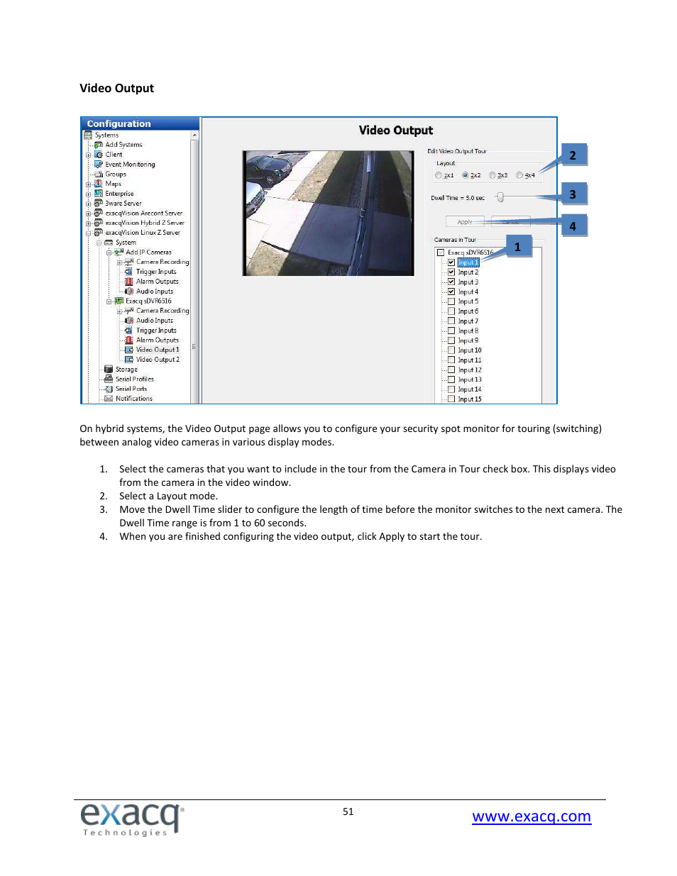 Video output | Exacq exacqVision Pro User Manual User Manual | Page 51 / 134