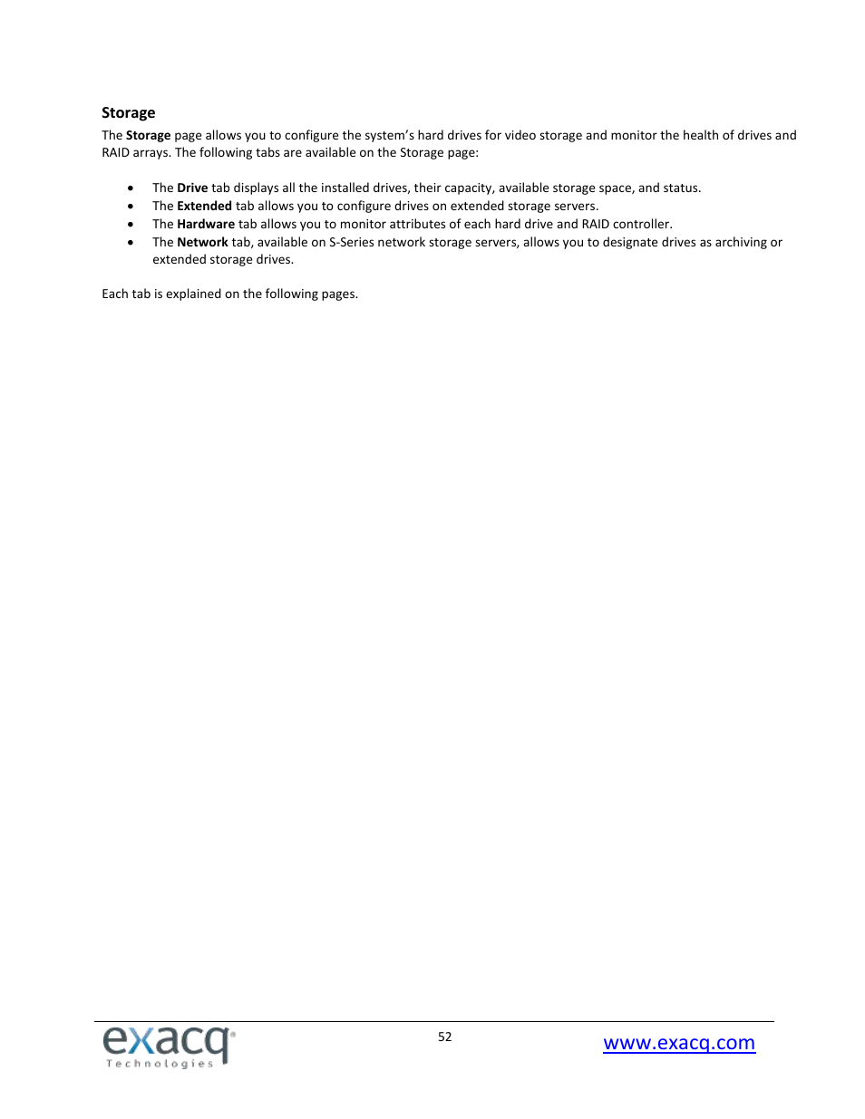 Storage | Exacq exacqVision Pro User Manual User Manual | Page 52 / 134