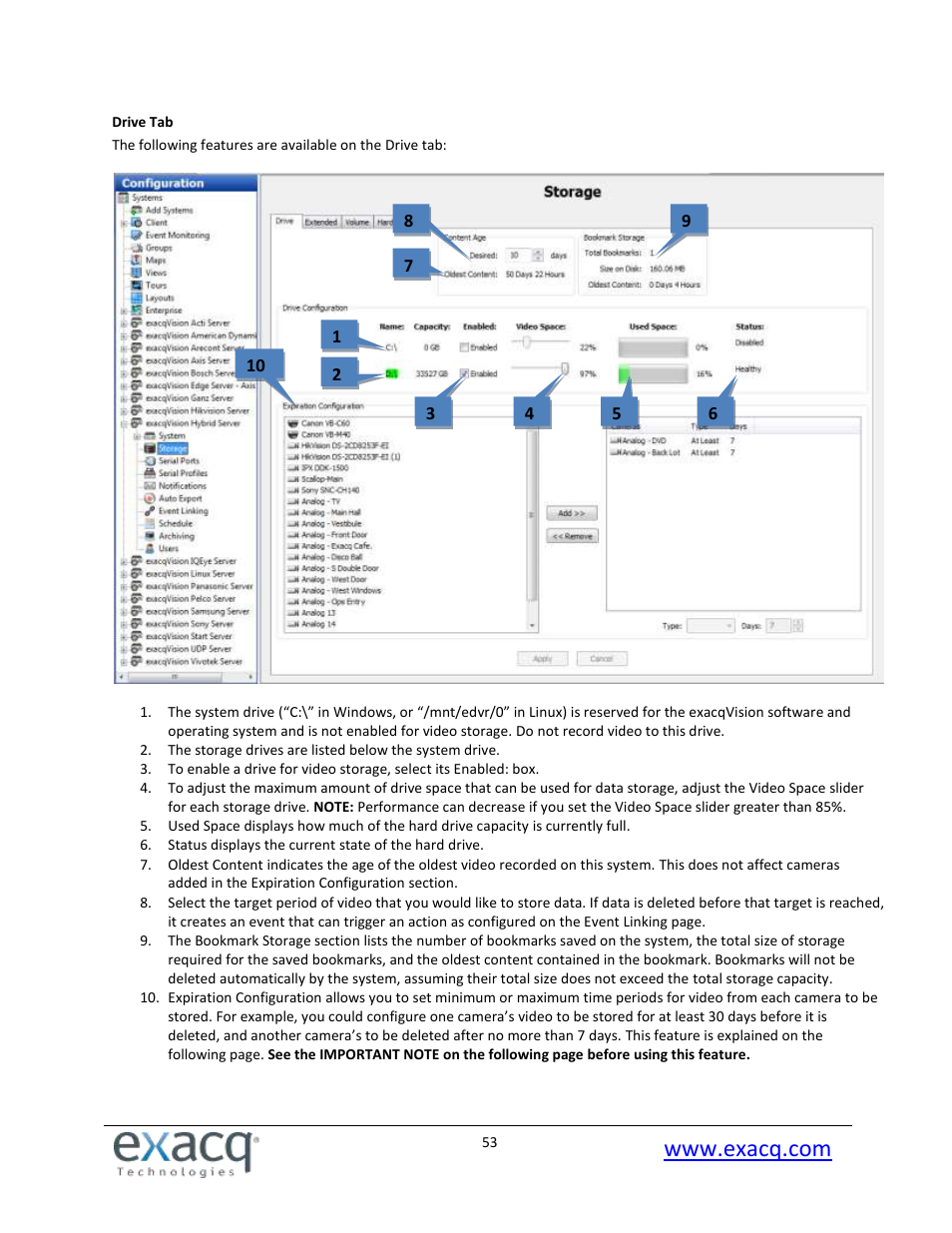 Drive tab | Exacq exacqVision Pro User Manual User Manual | Page 53 / 134