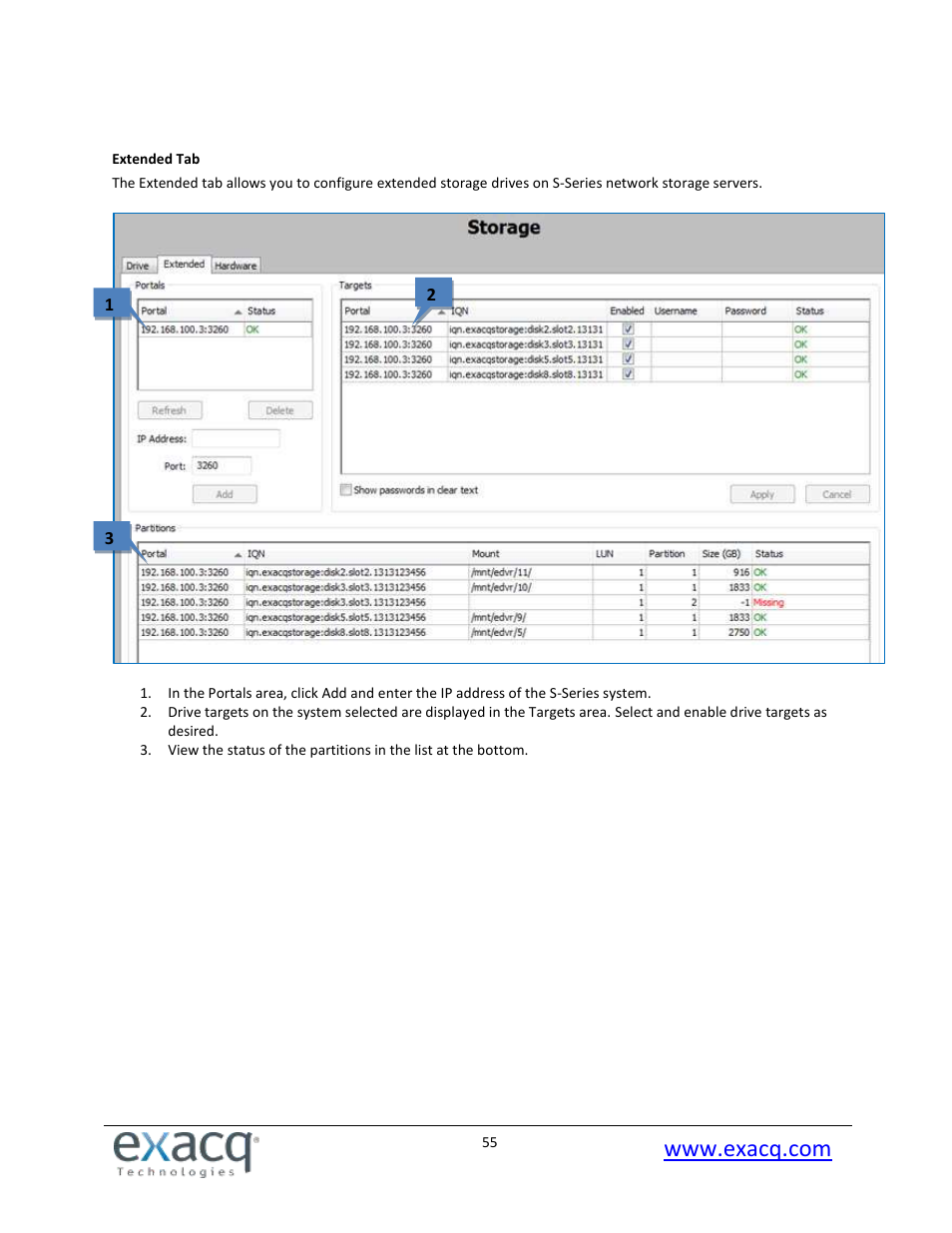 Extended tab | Exacq exacqVision Pro User Manual User Manual | Page 55 / 134