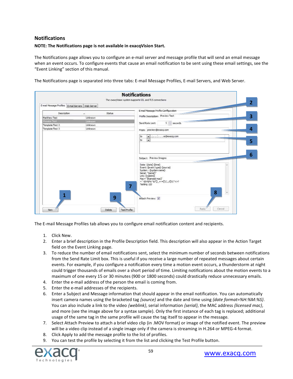 Notifications | Exacq exacqVision Pro User Manual User Manual | Page 59 / 134