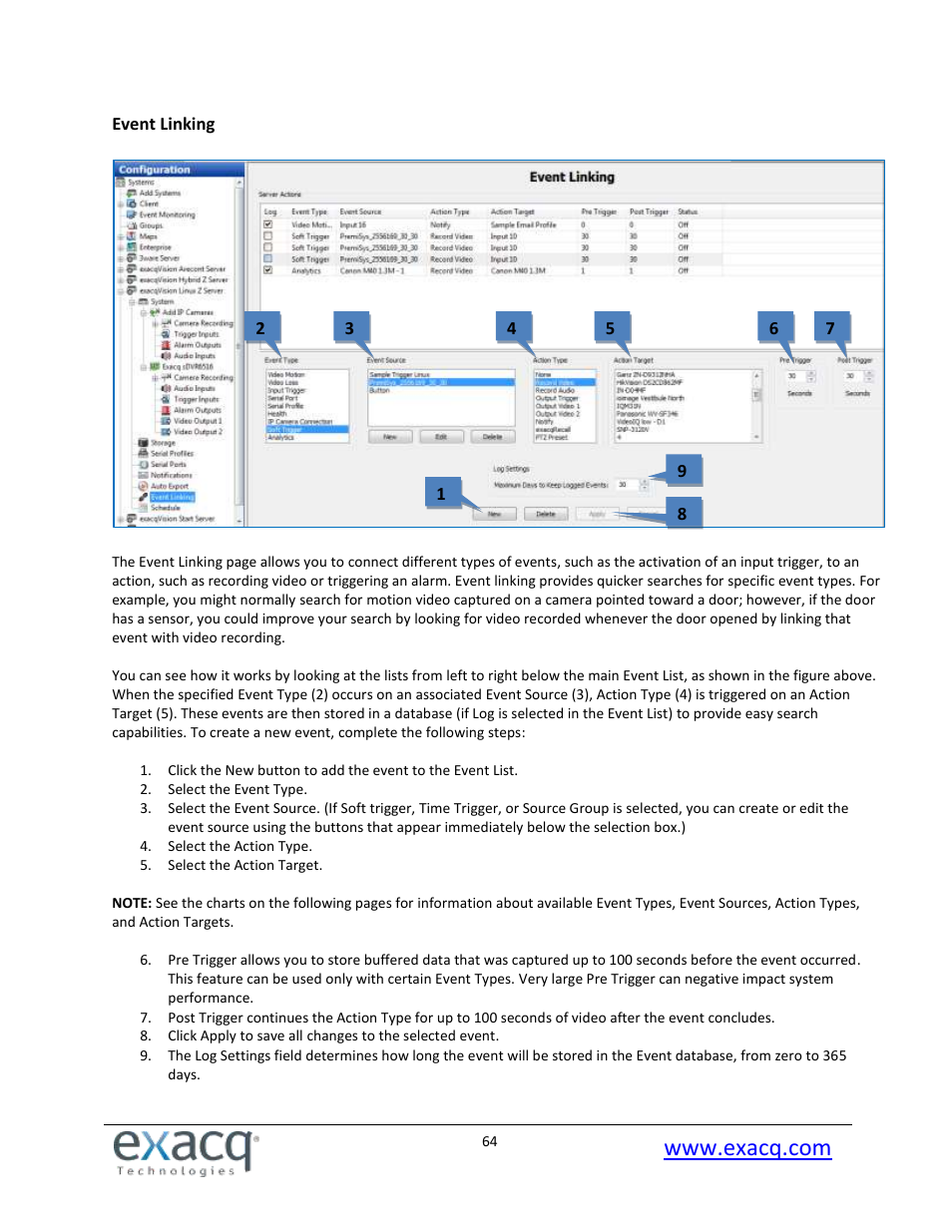 Event linking | Exacq exacqVision Pro User Manual User Manual | Page 64 / 134