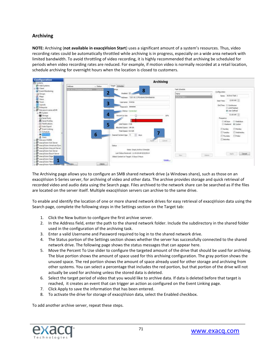 Archiving | Exacq exacqVision Pro User Manual User Manual | Page 71 / 134