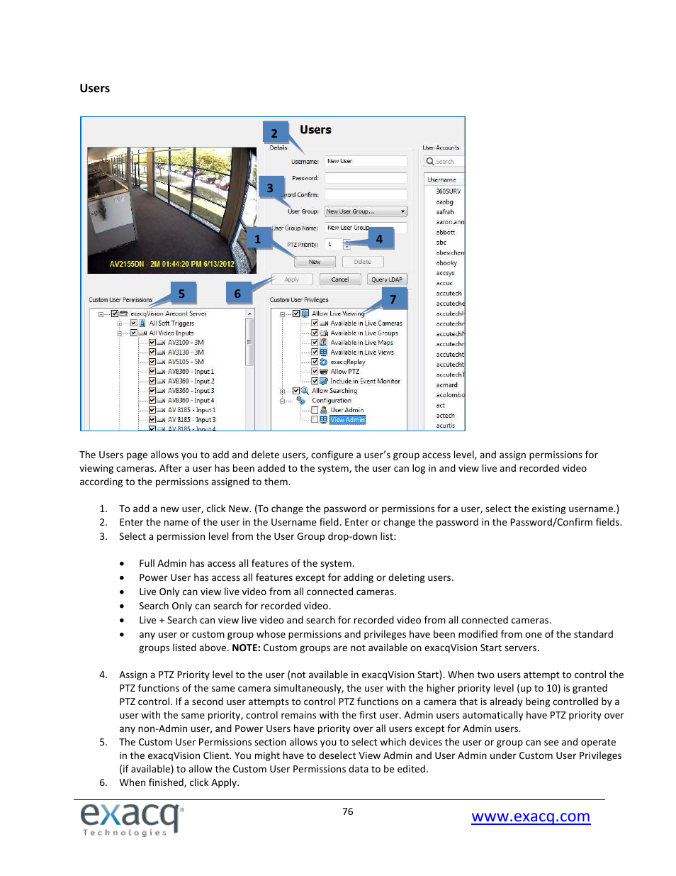 Users | Exacq exacqVision Pro User Manual User Manual | Page 76 / 134