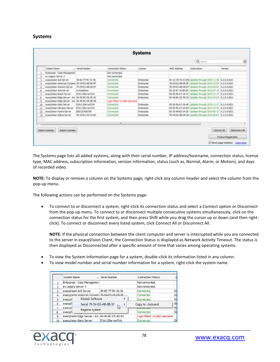 Systems | Exacq exacqVision Pro User Manual User Manual | Page 78 / 134