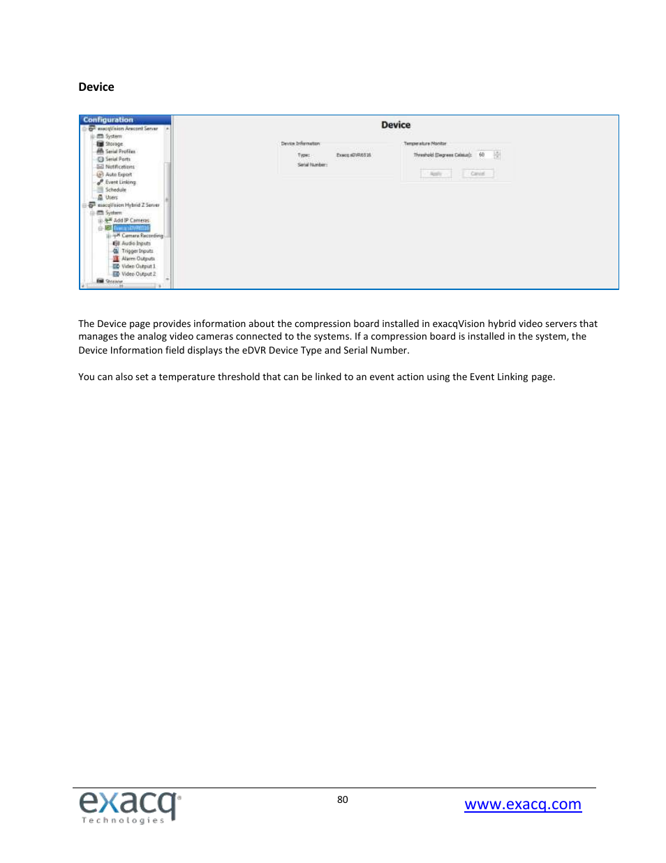Device | Exacq exacqVision Pro User Manual User Manual | Page 80 / 134
