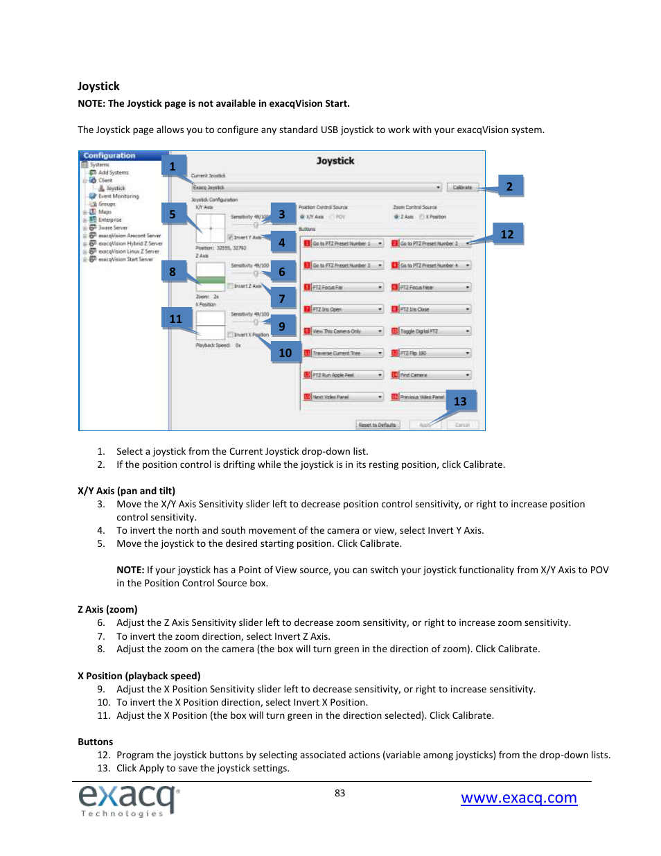 Joystick | Exacq exacqVision Pro User Manual User Manual | Page 83 / 134