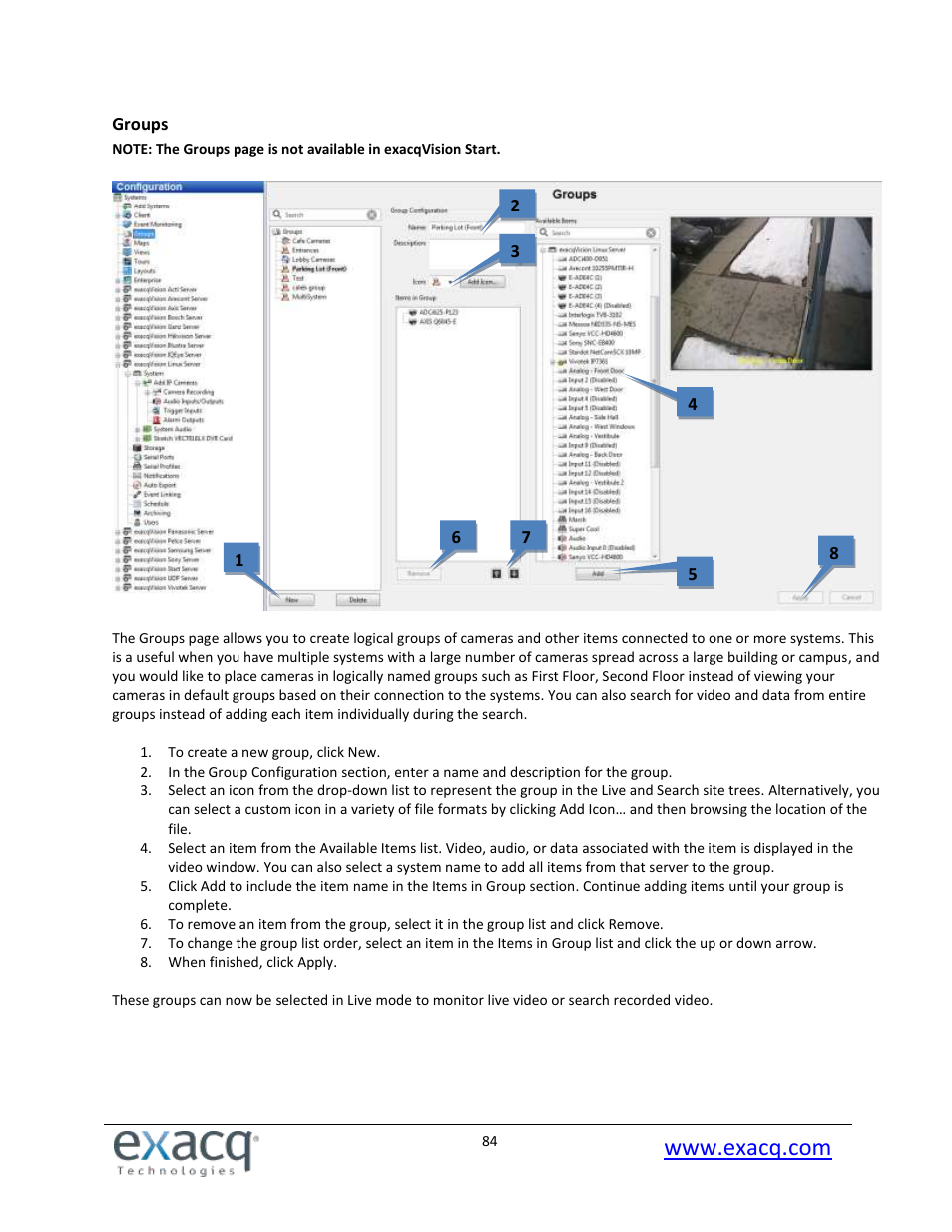 Groups | Exacq exacqVision Pro User Manual User Manual | Page 84 / 134
