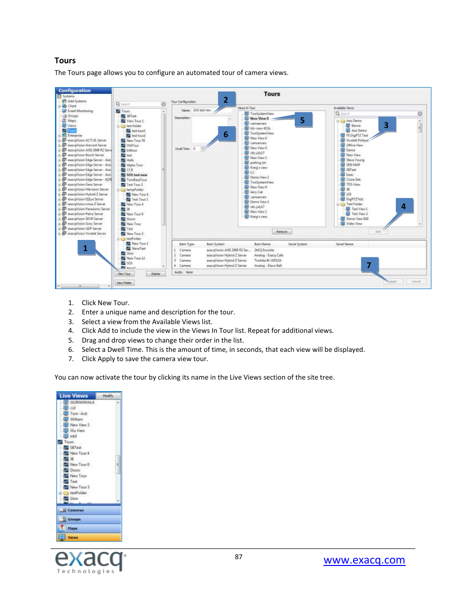 Tours | Exacq exacqVision Pro User Manual User Manual | Page 87 / 134