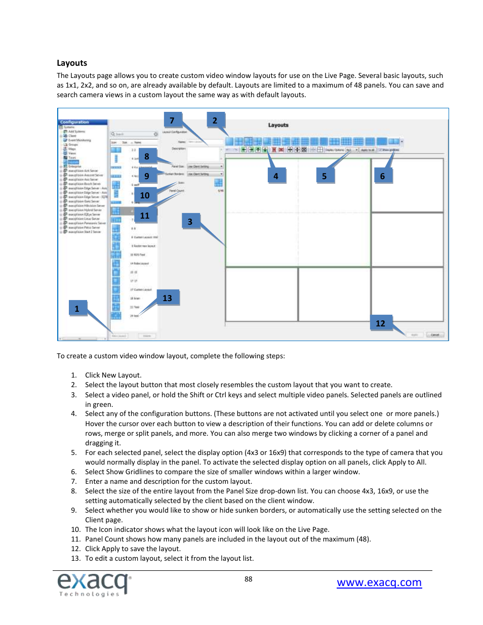 Layouts | Exacq exacqVision Pro User Manual User Manual | Page 88 / 134