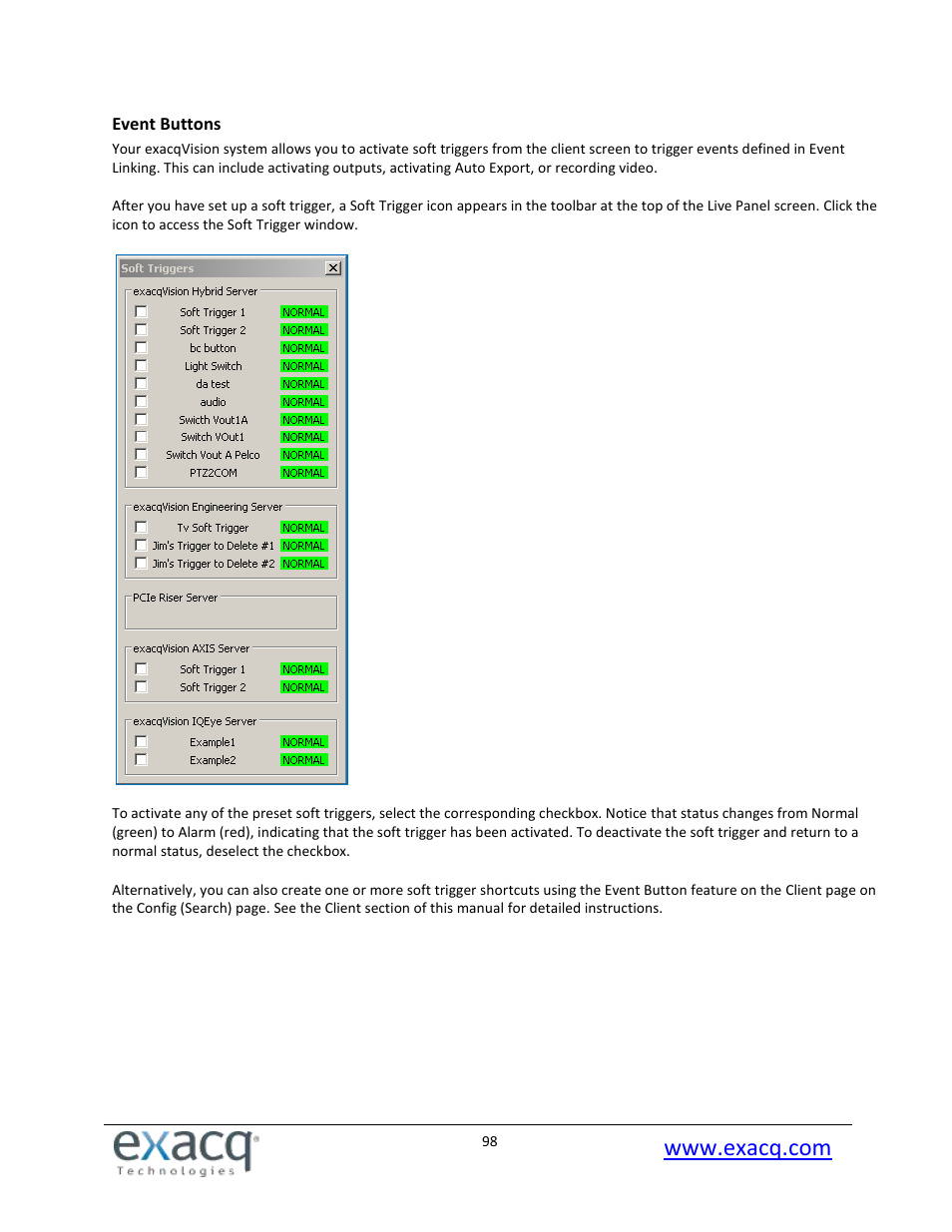 Event buttons | Exacq exacqVision Pro User Manual User Manual | Page 98 / 134