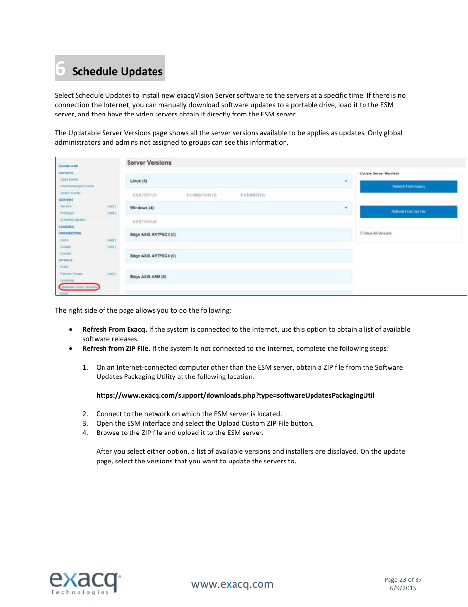 6 schedule updates, Schedule updates | Exacq Enterprise System Manager User Manual User Manual | Page 23 / 37