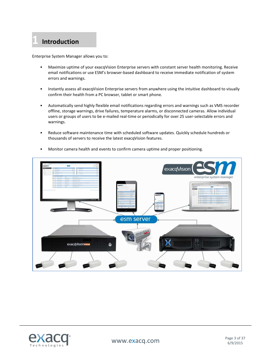 1 introduction, Introduction | Exacq Enterprise System Manager User Manual User Manual | Page 3 / 37